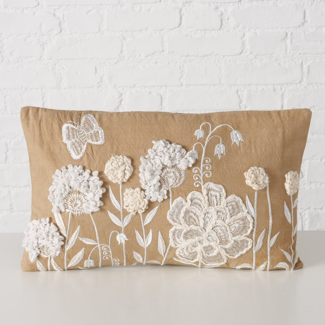 Perna decorativă brodată MARIELLE cu flori, 49 x 29,3 cm
