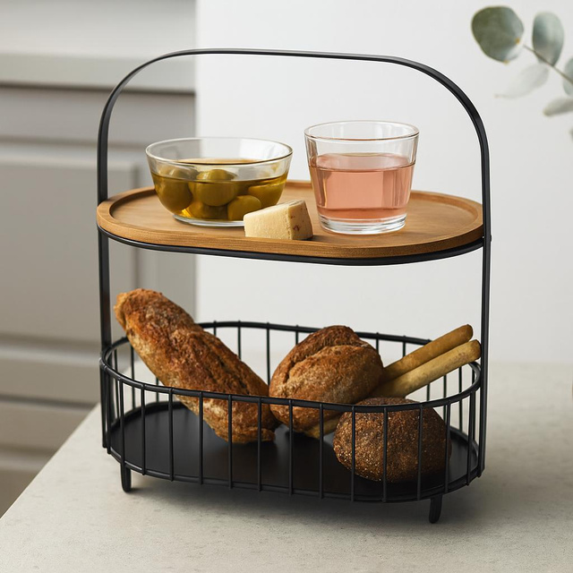 Platou pentru servirea gustărilor ALBA, coș metalic cu mânere, 24 x 15 x 25 cm