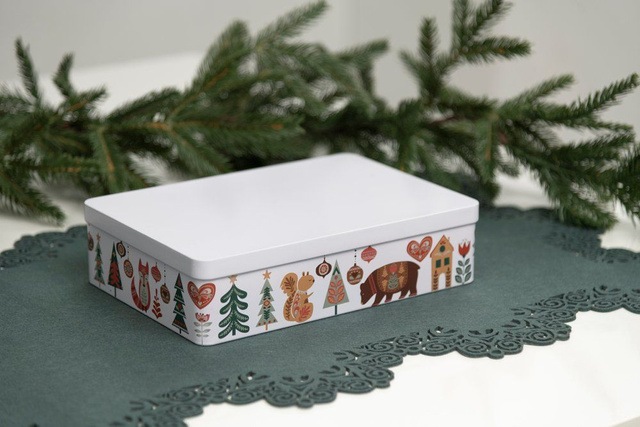 Recipient metalic pentru biscuiți FOLK, cu capac.