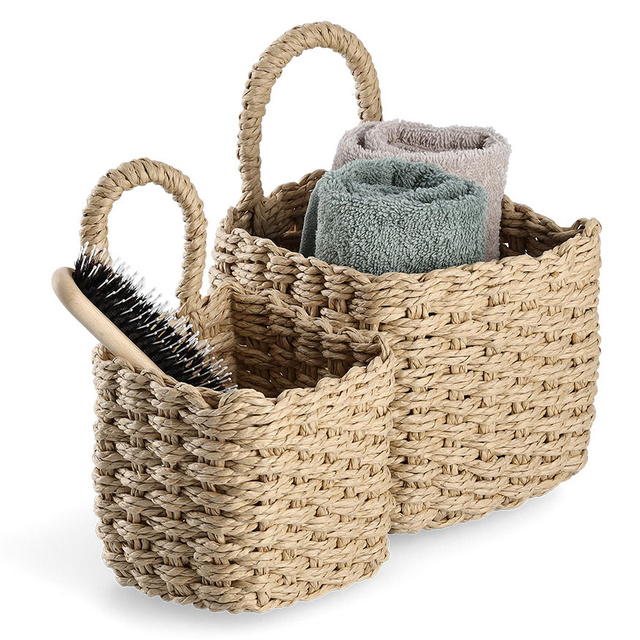 Set 2 cosuri depozitare cu maner, hartie impletita