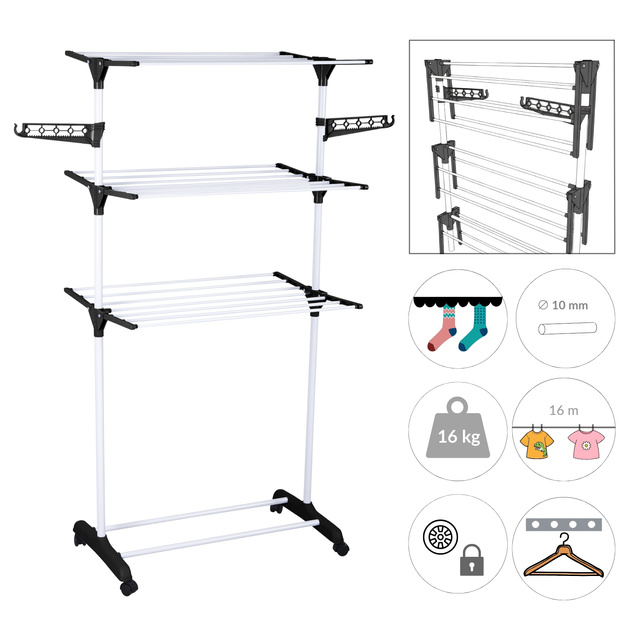 Uscător vertical pentru rufe cu loc pentru umerașe, 160 cm, ALTO