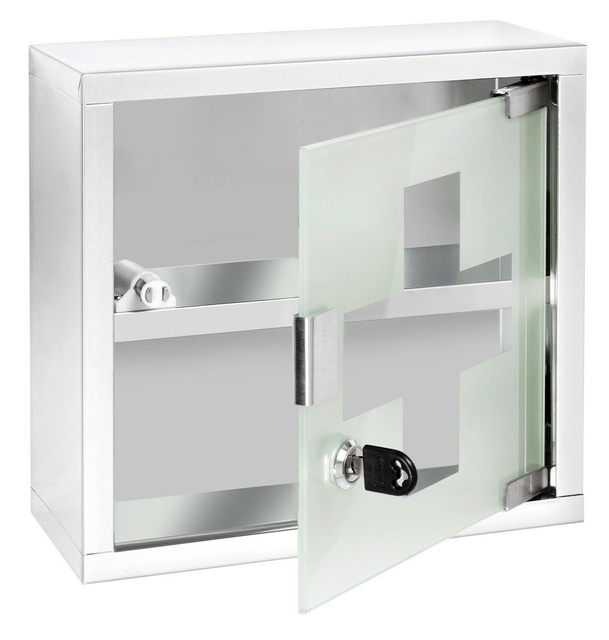 Trusă de prim ajutor blocabilă pe două niveluri, dulap suspendat pentru medicamente - 25 x 12 x 25 cm, WENKO