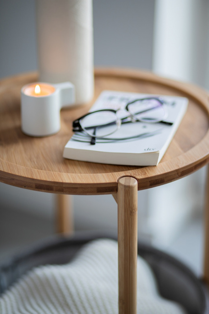 Masă BAHARI, bambus, cu coș din stofă pentru depozitare, rotunda, Wenko