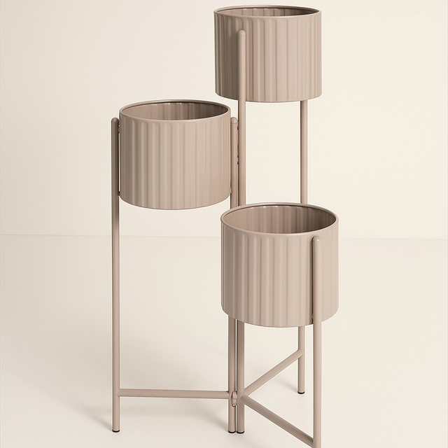 Suport de flori loft pentru 3 ghivece VIKO, metalic, taupe