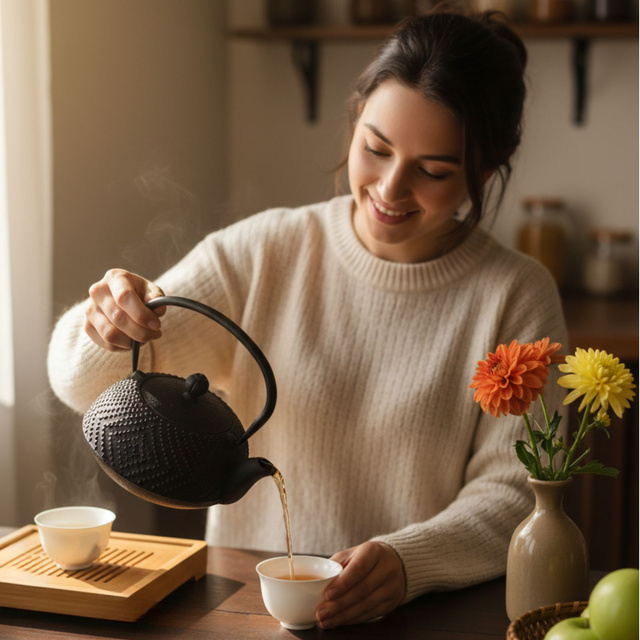 Ceainic din fontă cu infuzor KAMIN, 900 ml, negru