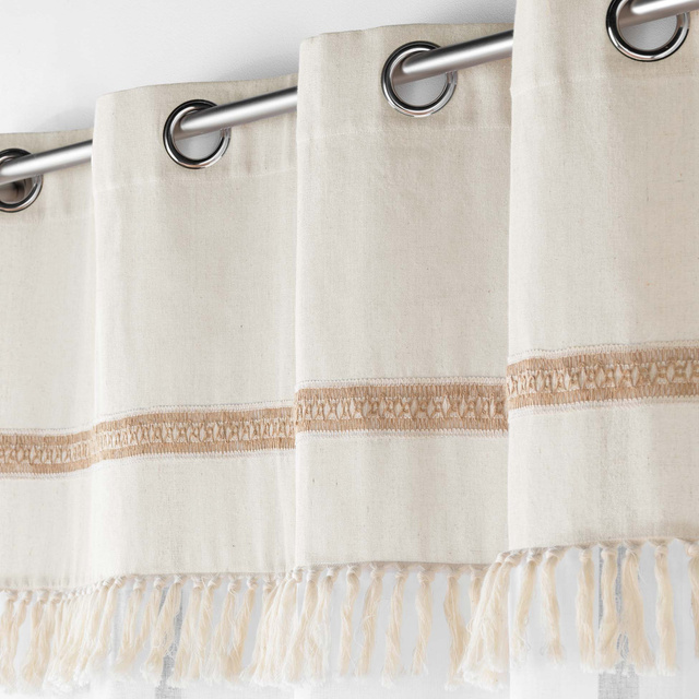 Perdea cu inele cu insertie de iuta si franjuri JANARA, 140 x 240 cm