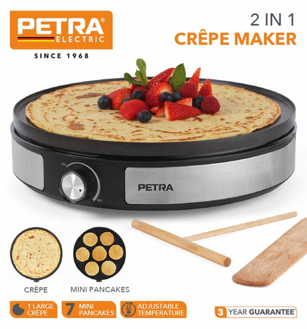Aparat de clătite 2 în 1 PETRA 1500 W, Ø 33 cm + spatule