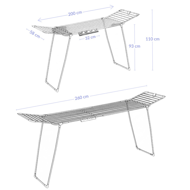 Uscător telescopic pentru rufe cu brațe extensibile, 200-260 cm, SVARTO
