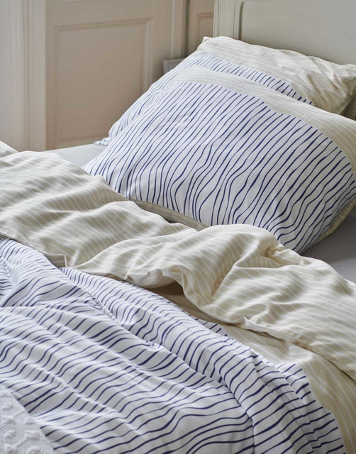 Set de lenjerie din bumbac satinat cu modele în culorile albastru și bej, 200 x 220 cm, Esprit