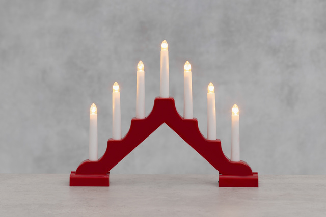 Candelă adventistă LED, 7 lumini, 29 cm, roșu