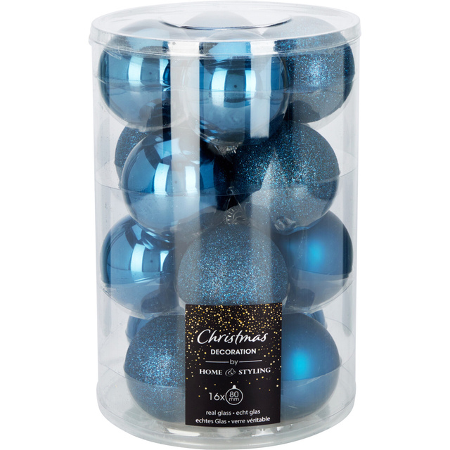 Globuri de Crăciun din sticlă Ø 8 cm, 16 buc., albastre
