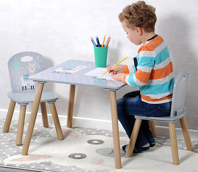 Masă pentru copii + 2 scaune, de culoare gri, KESPER