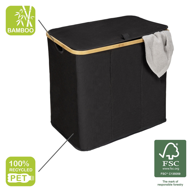 Coș de rufe, bambus, 57 x 50 x 37, Trio Ecori, WENKO