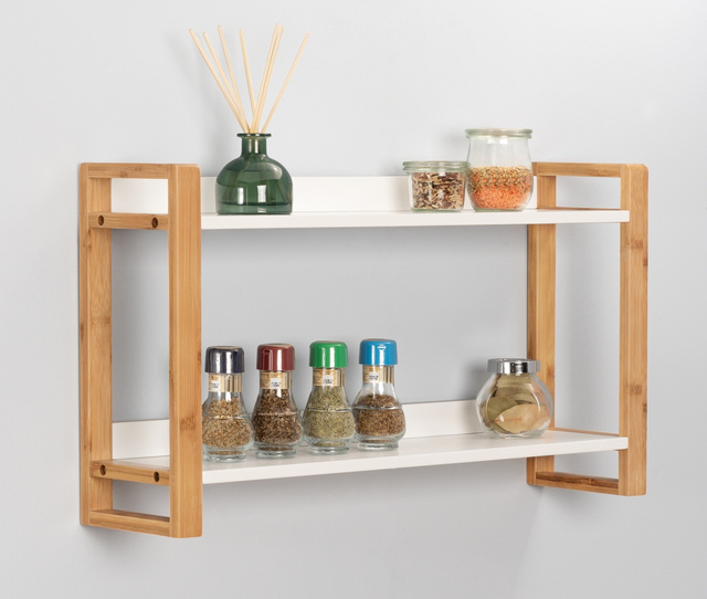 Raft de perete din bambus FINJA, pe două niveluri, alb, Wenko