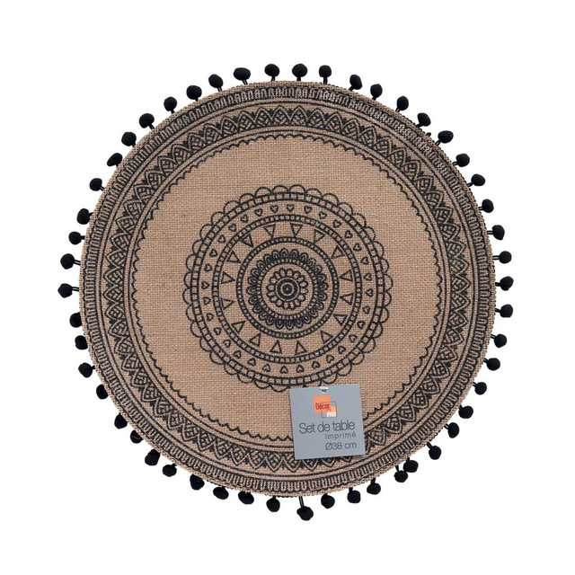 Servetel din iută RENATA, pompoane, Ø 38 cm