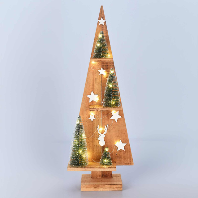 Figurină din lemn de brad cu LED, brad, 70 cm