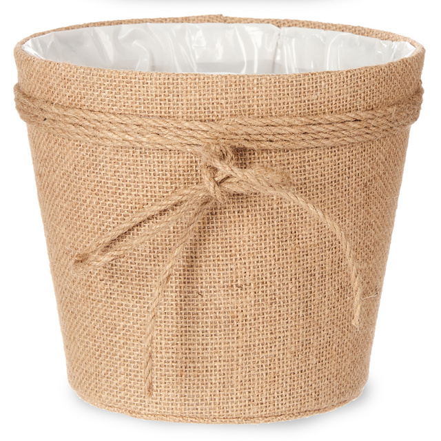 Husa pentru ghiveci impletit cu fundita de iuta, 20 x 16 cm
