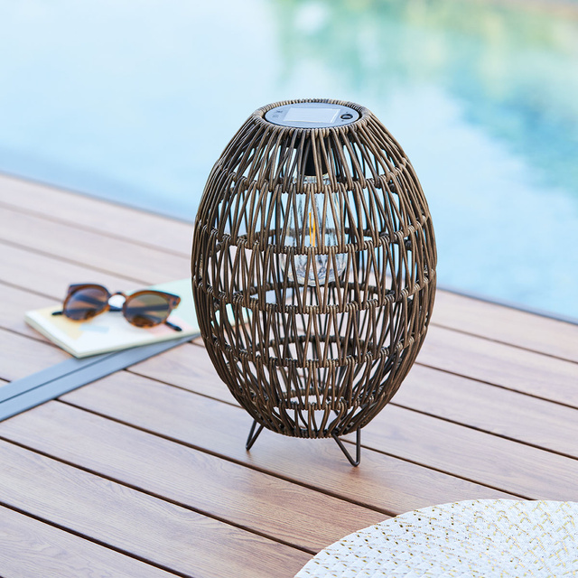 Felinar solar cu abajur impletit, Ø 21 cm, maro