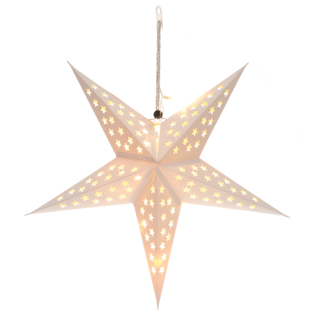 Stea de hârtie LED 43 cm, pe baterii, albă