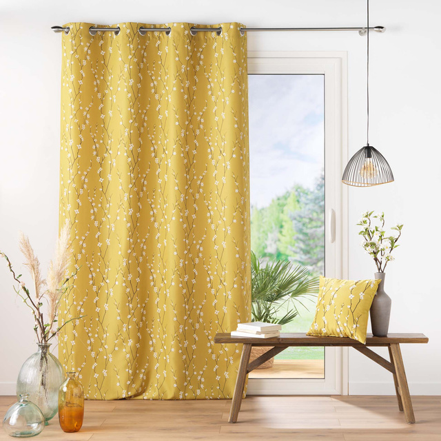 Perdea SAKURA, cu inele, model floral