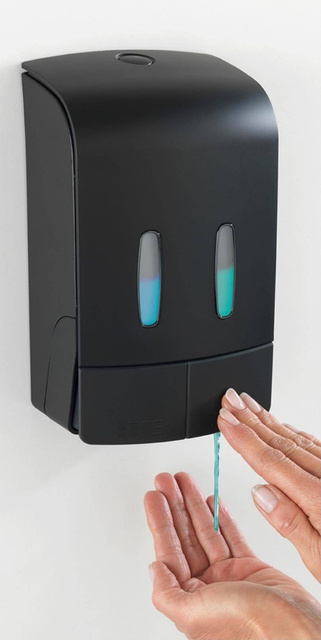 Distribuitor de sapun si dezinfectant TARTAS, cu doua camere, 960 ml, negru, Wenko