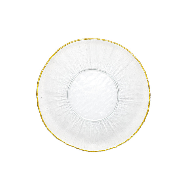 Farfurie plată din sticlă cu margine aurie DATURA, 28 cm