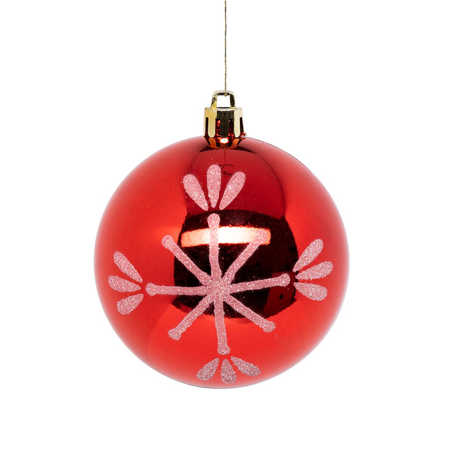 Set globuri rosii cu model alb, Ø 8 cm