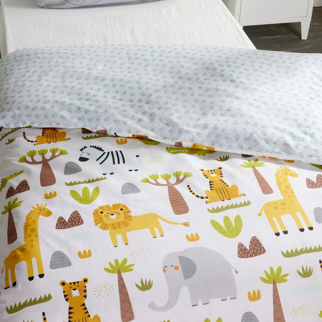 Lenjerie de pat pentru copii 140x200 cm LAZY MORNING, din bumbac, cu față de pernă cu urechi, elefant.