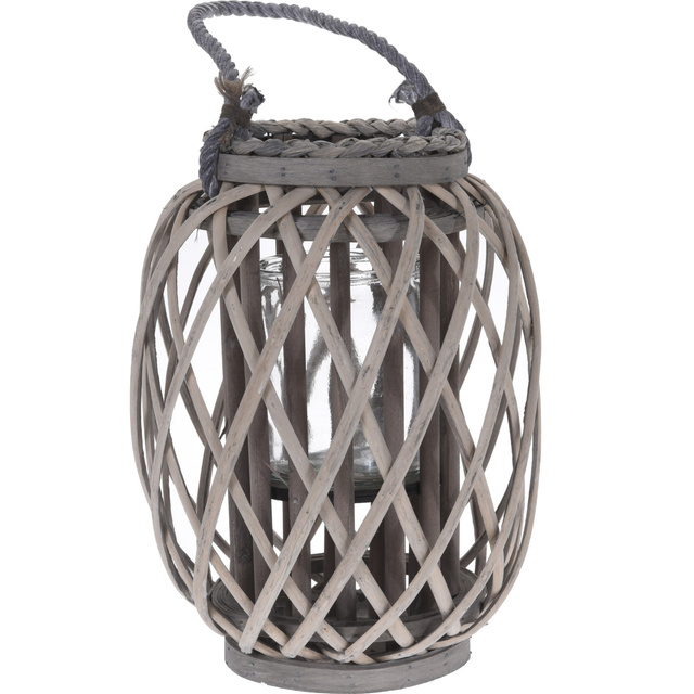Felinar din răchită, Ø 22,5 x 30 cm, gri