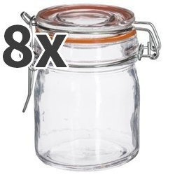 Borcan de sticla cu capac si clip, 150 ml, 8 buc