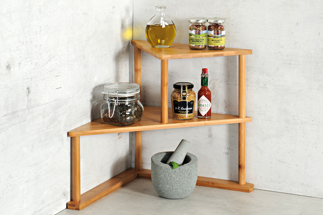 Polita de colt pentru bucatarie, 2 niveluri, bambus, KESPER