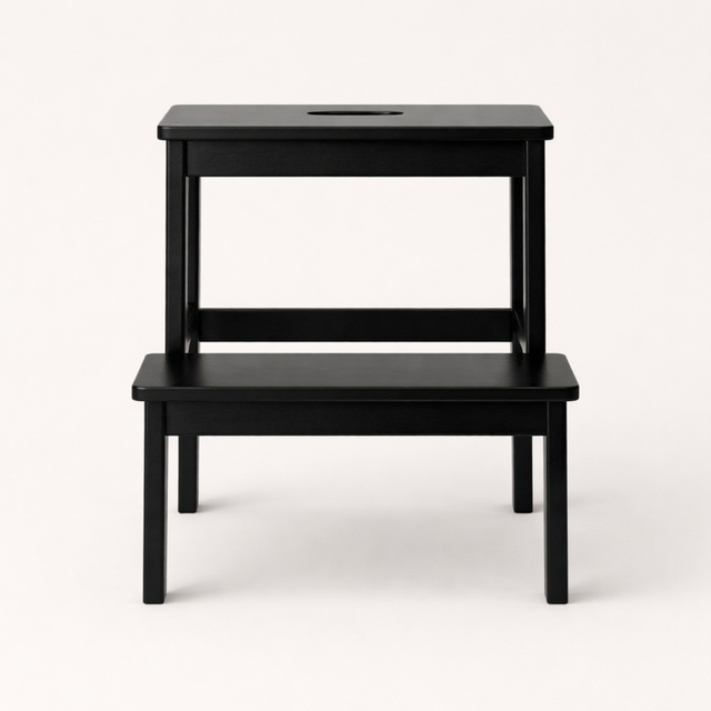 Taburet din bambus cu treaptă KROK, înălțime 46 cm, negru
