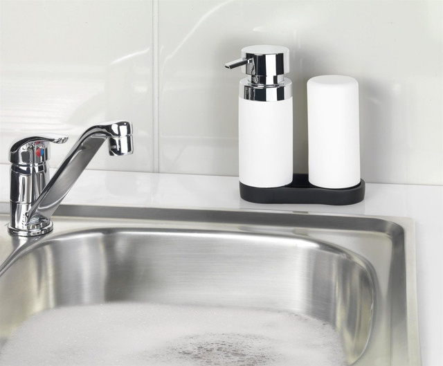 Dispenser săpun și recipient din silicon pentru lichide, set 2-în-1 pentru bucătărie sau baie - 250 ml, WENKO