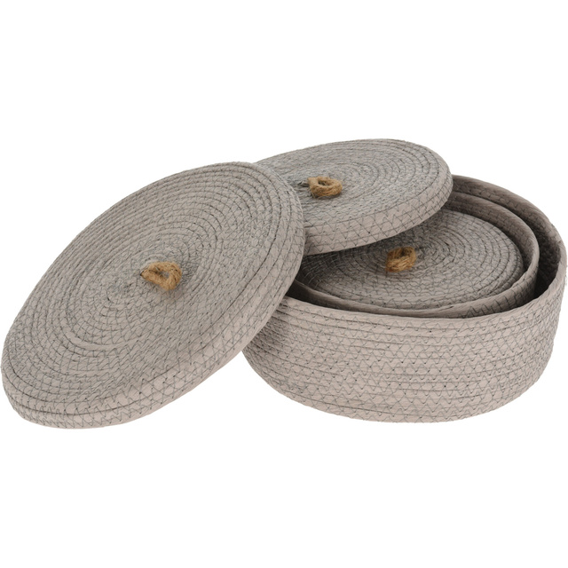 Coșuri de depozitare decorative, capac din iută, 3 buc