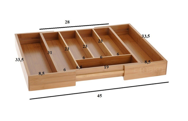 Container extensibil pentru tacâmuri, inserție pentru sertar, 28,5 - 45 x 34 x 5 cm