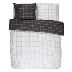 Lenjerie din satin de bumbac antracit-alb, față de pernă decorativă, lenjerie în carouri, Essenza, 200 x 220 cm