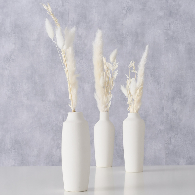 Vaza decorativa din portelan Bianca, flori uscate, inaltime 16 cm