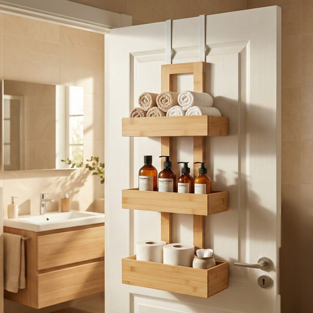 Umeraș de baie din bambus pentru ușă RANT, 74 cm