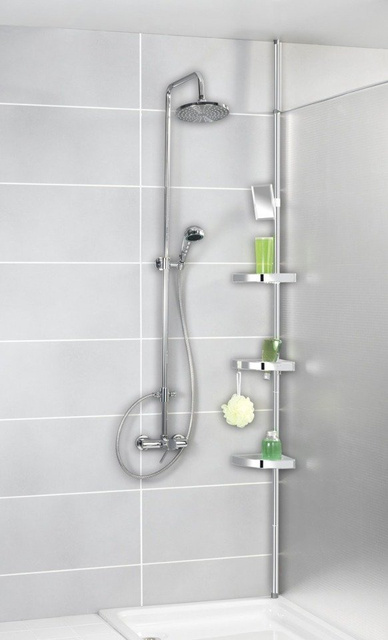 Raft de baie colțar Premium Edge Shiny, 3 niveluri, oglindă, telescopic, WENKO, strălucitor