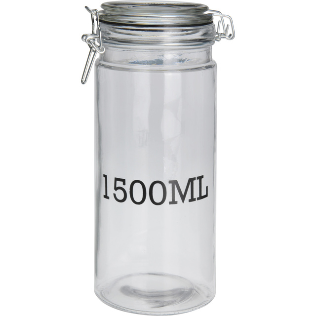 Borcan cu capac cu clips, cu informatii despre capacitate