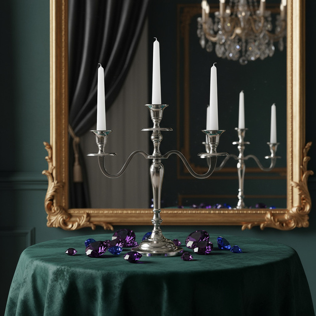 Candelabru cu trei brațe, argintiu, 30 cm, model 2