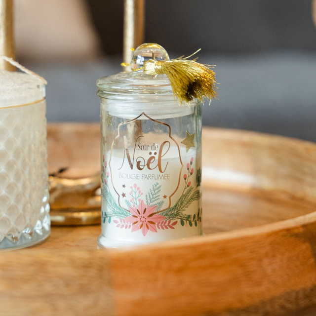 Lumanare parfumata intr-un borcan decorativ cu franjuri, Ø 6 cm