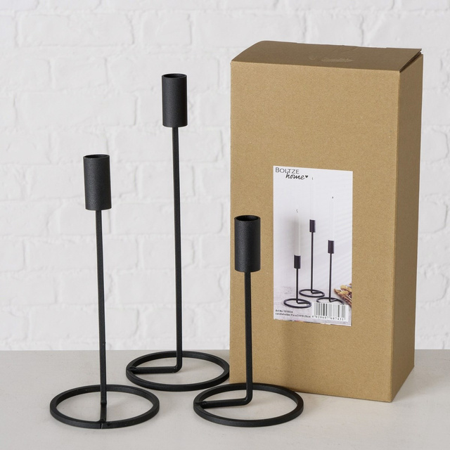 Sfeșnice metalice Fio, set 3 bucati, negru