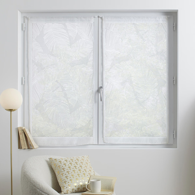 Set 2 perdele scurte, efect de in, 100% poliester, 60 x 120 cm