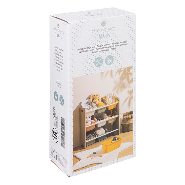 Raft de depozitare pentru jucării cu 9 cutii colorate, 60 x 29.5 x 66 cm