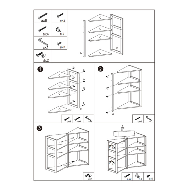 Etajera pentru baie pe colt, Lab'n Modul, 3 niveluri, 80 cm