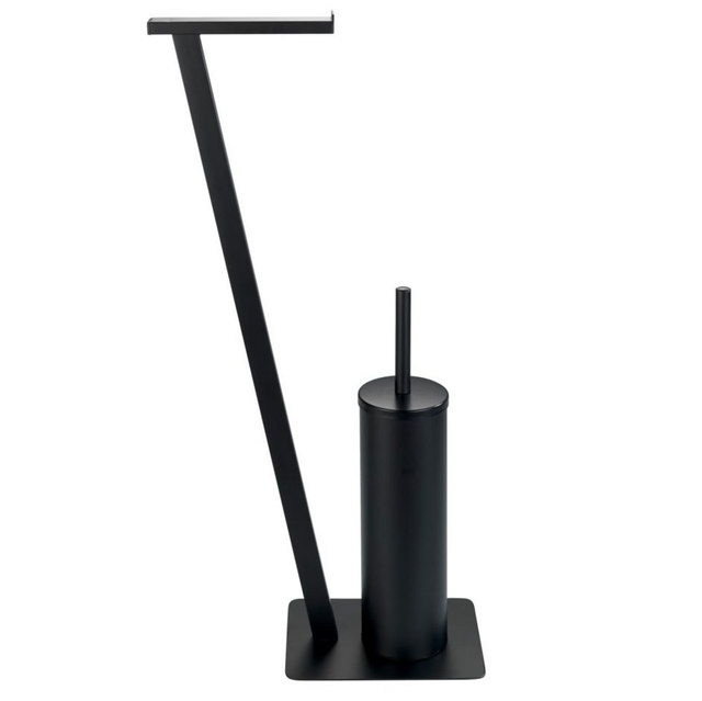 Perie WC cu suport hartie igienica LIRIO, Negru, 68x30x15 cm, WENKO