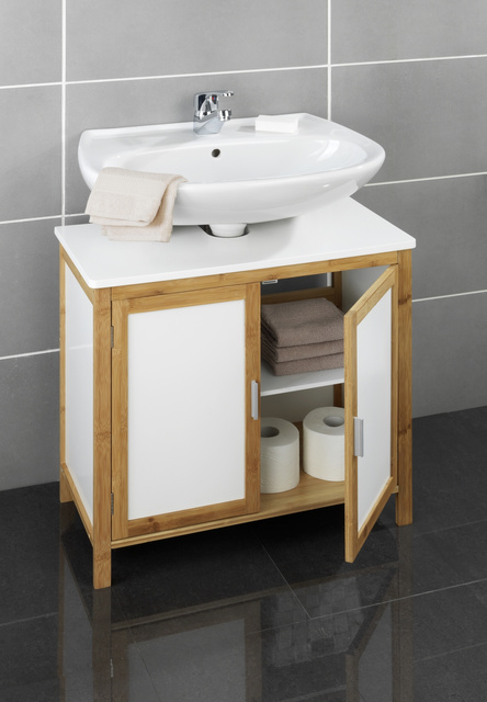 Suport de spălat FINJA, bambus și MDF, alb, 65 x 60 x 33 cm, Wenko