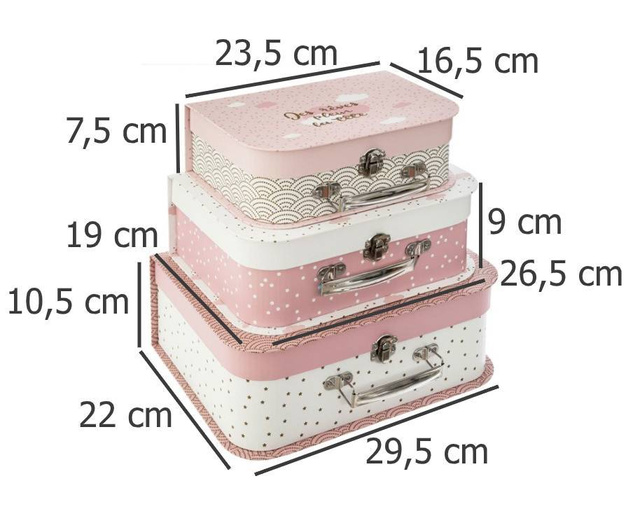 Set 3 cutii decorative din carton, Roz