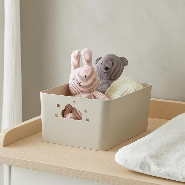 Coș de depozitare NEBULA cu mânere în formă de norișor și stea, înălțime 11 cm, gri